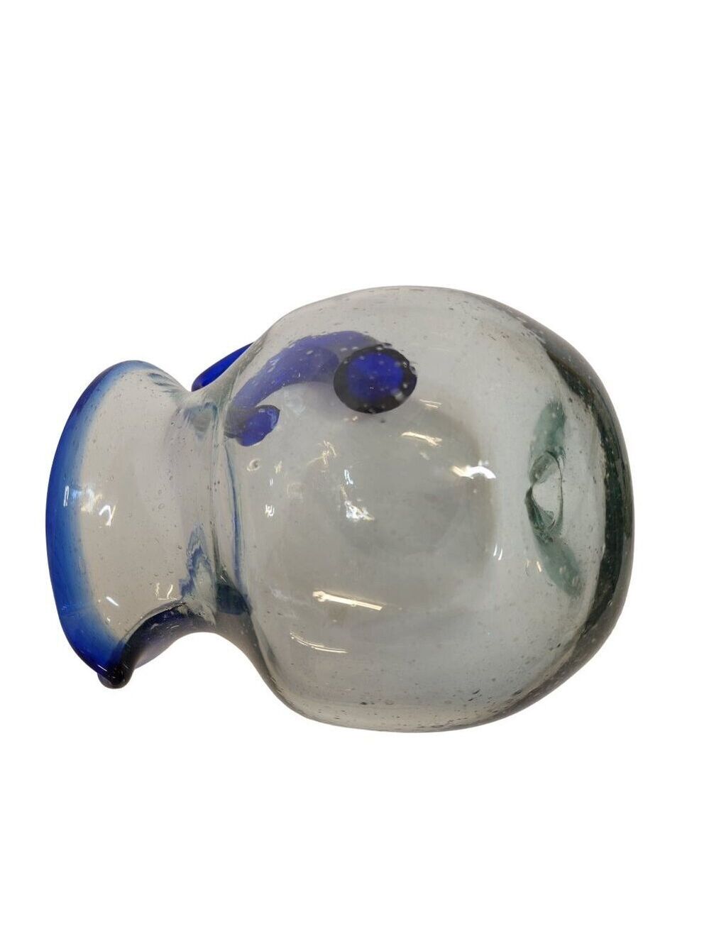 Artisan Handblown Glass Pitcher with Cobalt Blue Handle and Rim - Picture 9 of 10